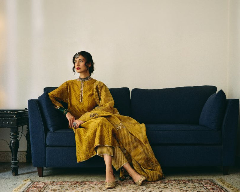 Kuhu Kurta chanderi kurta/kurta set by SWATTI KAPOOR in yellow for women in Singapore