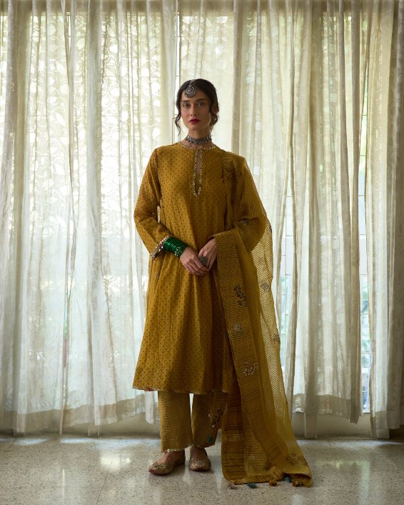 Nimi Dupatta cotton-silk dupatta by SWATTI KAPOOR in yellow for women in Singapore