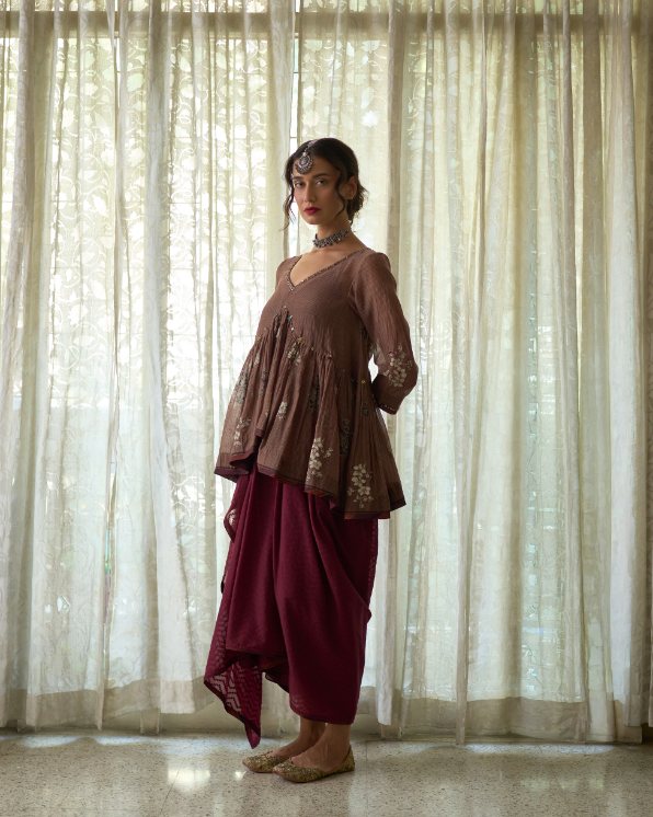 Hiral Top chanderi tops & shirts by SWATTI KAPOOR in grey for women in Singapore