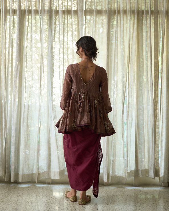 Hiral Top chanderi tops & shirts by SWATTI KAPOOR in grey for women in Singapore
