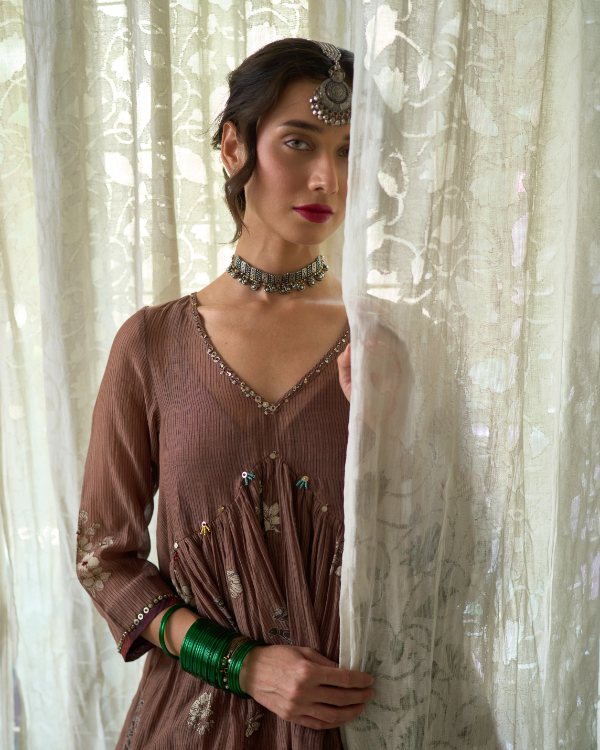 Hiral Top chanderi tops & shirts by SWATTI KAPOOR in grey for women in Singapore
