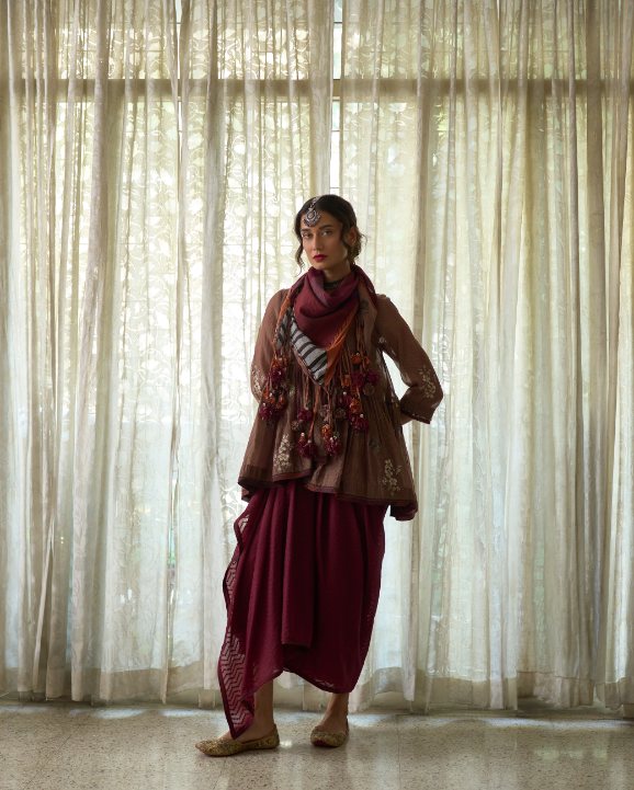 Tavi Scarf chanderi scarves & stoles by SWATTI KAPOOR in multi-color for women in Singapore
