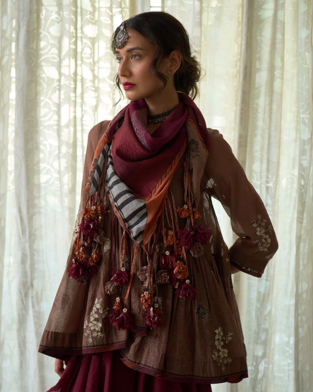 Tavi Scarf chanderi scarves & stoles by SWATTI KAPOOR in multi-color for women in Singapore