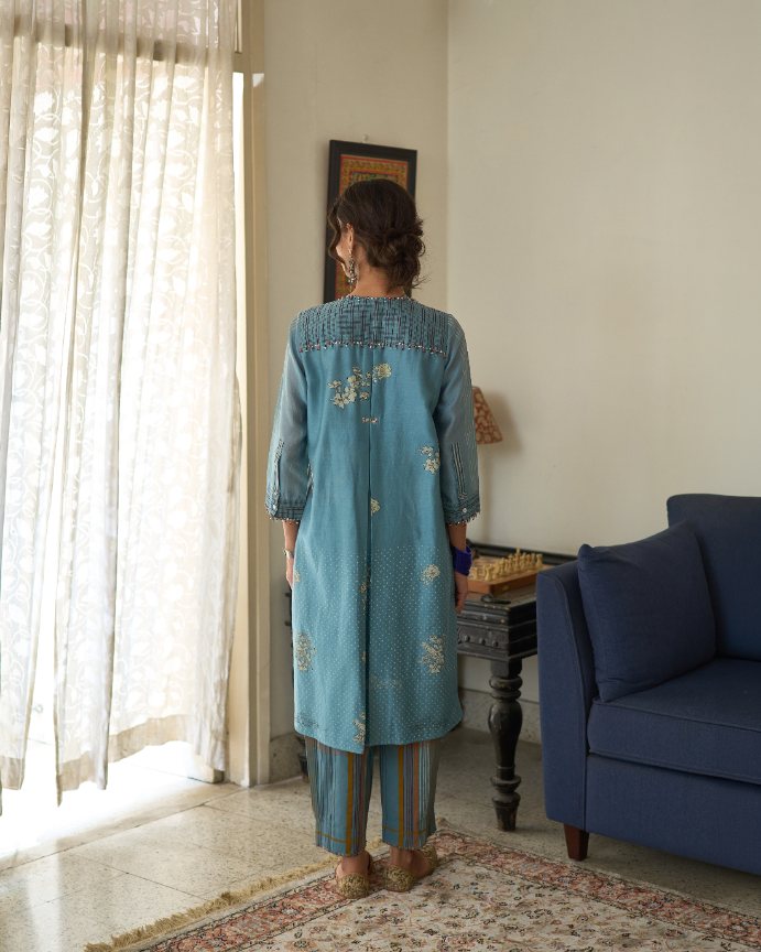 Chitra Kurta chanderi kurta/kurta set by SWATTI KAPOOR in blue for women in Singapore