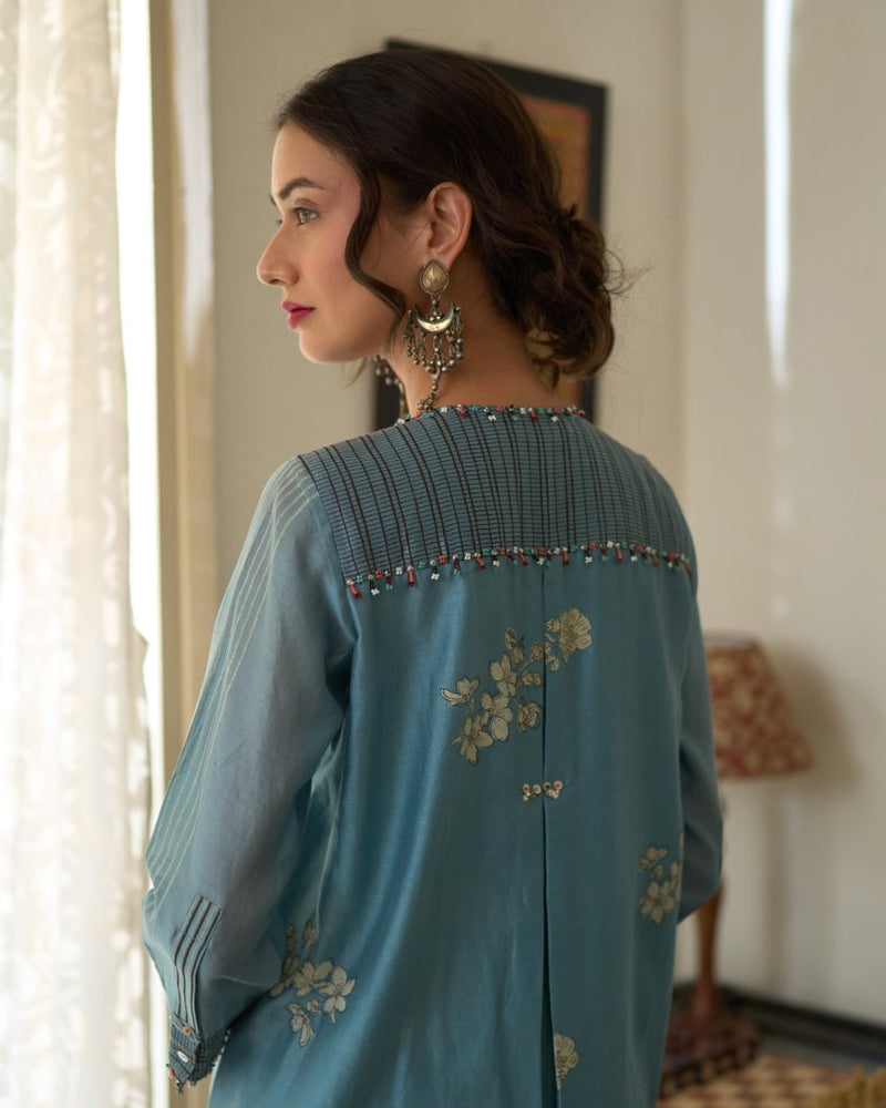 Chitra Kurta chanderi kurta/kurta set by SWATTI KAPOOR in blue for women in Singapore