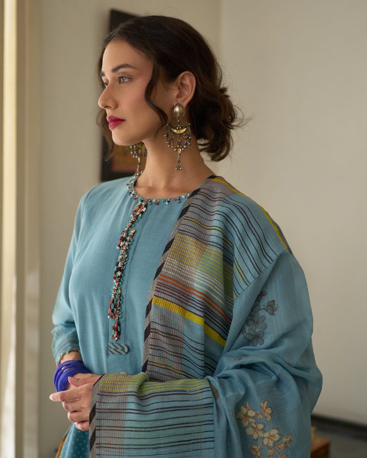 Tina Dupatta chanderi dupatta by SWATTI KAPOOR in blue for women in Singapore