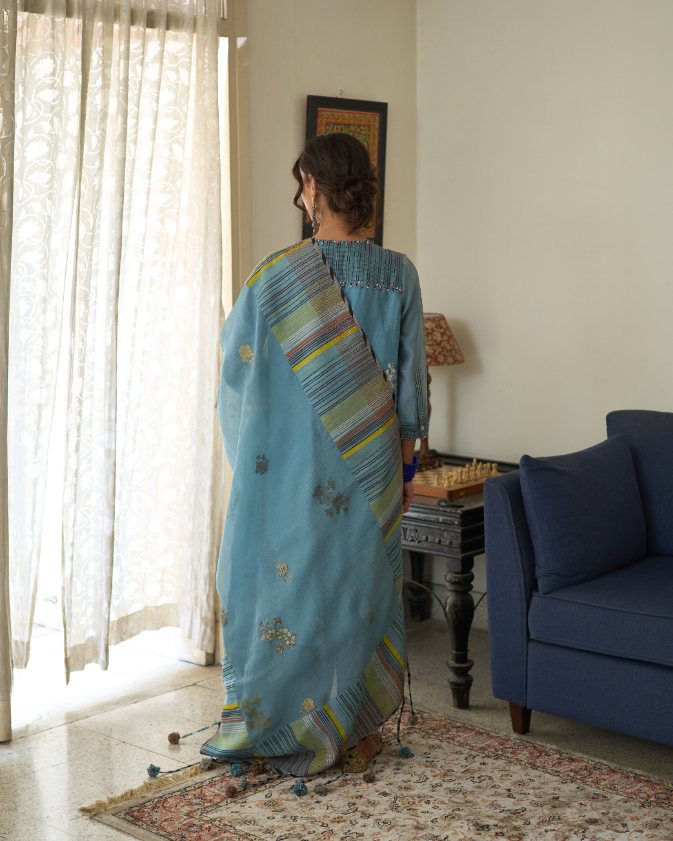 Chitra Kurta chanderi kurta/kurta set by SWATTI KAPOOR in blue for women in Singapore