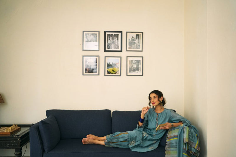 Chitra Kurta chanderi kurta/kurta set by SWATTI KAPOOR in blue for women in Singapore