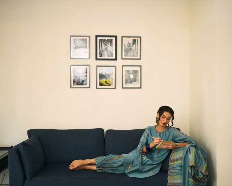 Chitra Kurta chanderi kurta/kurta set by SWATTI KAPOOR in blue for women in Singapore