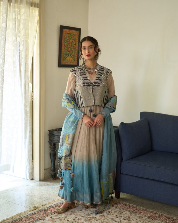 Tina Dupatta chanderi dupatta by SWATTI KAPOOR in blue for women in Singapore