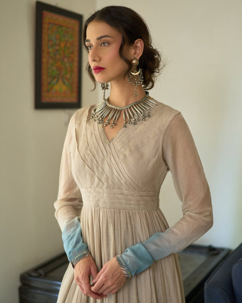 Jini Kurta chanderi kurta/kurta set by SWATTI KAPOOR in beige for women in Singapore
