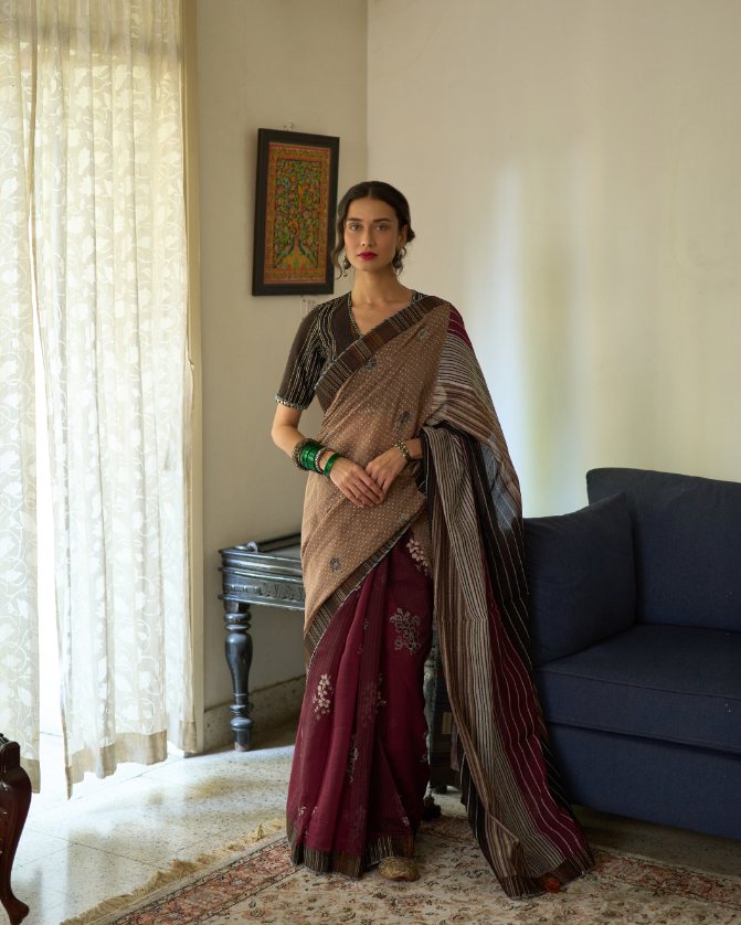 Malti Sari chanderi saree by SWATTI KAPOOR in multi-color for women in Singapore