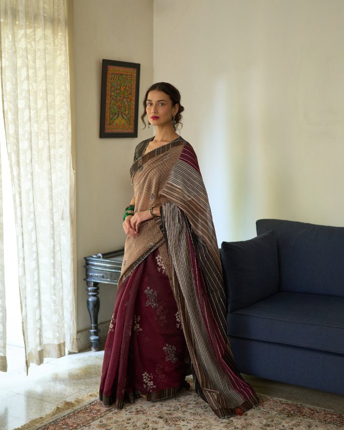 Malti Sari chanderi saree by SWATTI KAPOOR in multi-color for women in Singapore