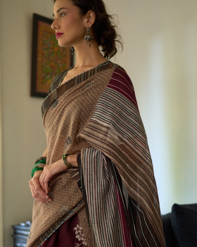 Malti Sari chanderi saree by SWATTI KAPOOR in multi-color for women in Singapore