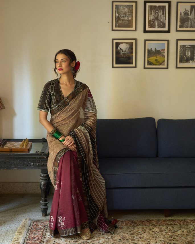 Malti Sari chanderi saree by SWATTI KAPOOR in multi-color for women in Singapore