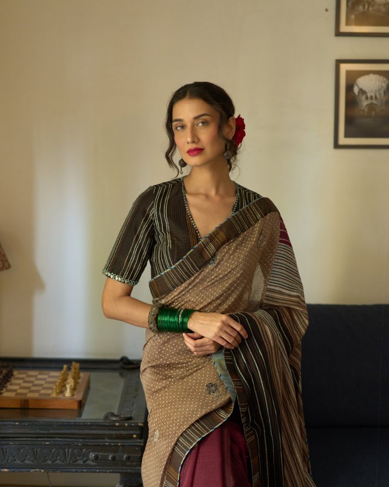Naina Blouse chanderi blouse by SWATTI KAPOOR in black for women in Singapore