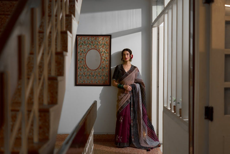 Malti Sari chanderi saree by SWATTI KAPOOR in multi-color for women in Singapore