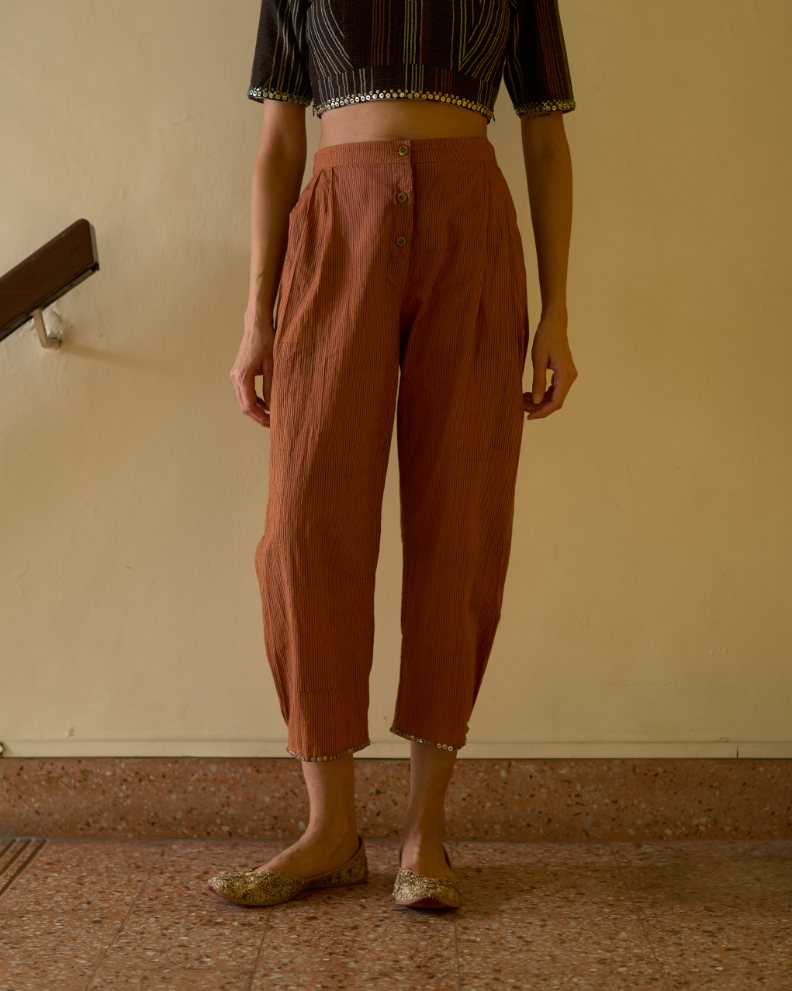 Anu Pant cotton pyjama/salwar by SWATTI KAPOOR in rust for women in Singapore
