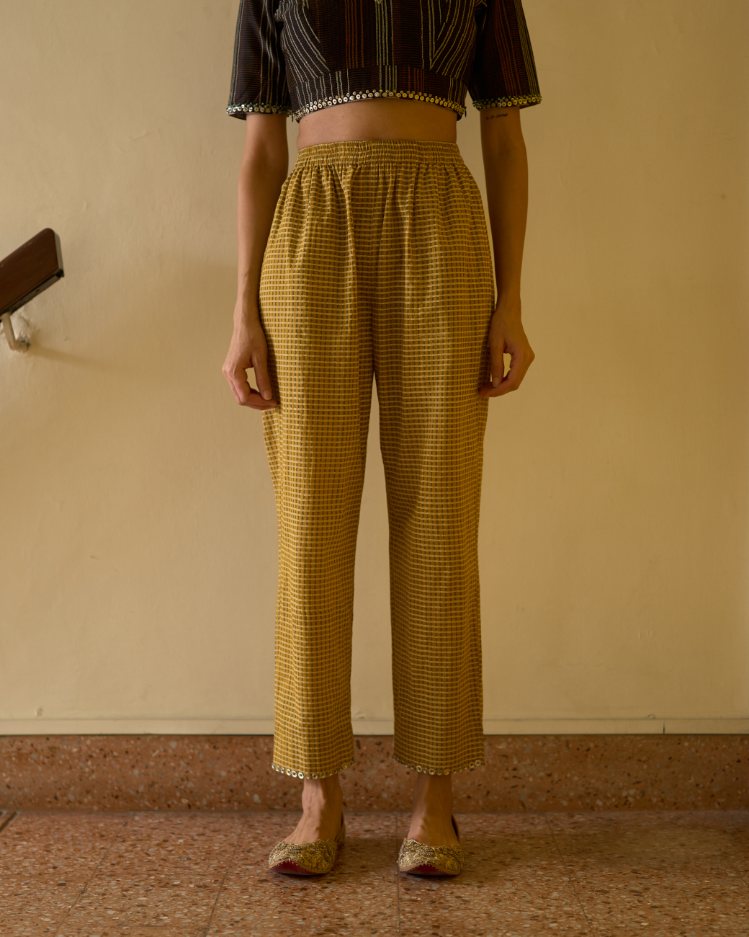 Richa Pant cotton pant/trouser by SWATTI KAPOOR in yellow for women in Singapore