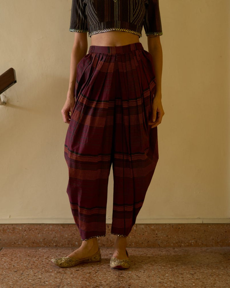 Kumud Pant cotton pyjama/salwar by SWATTI KAPOOR in maroon for women in Singapore