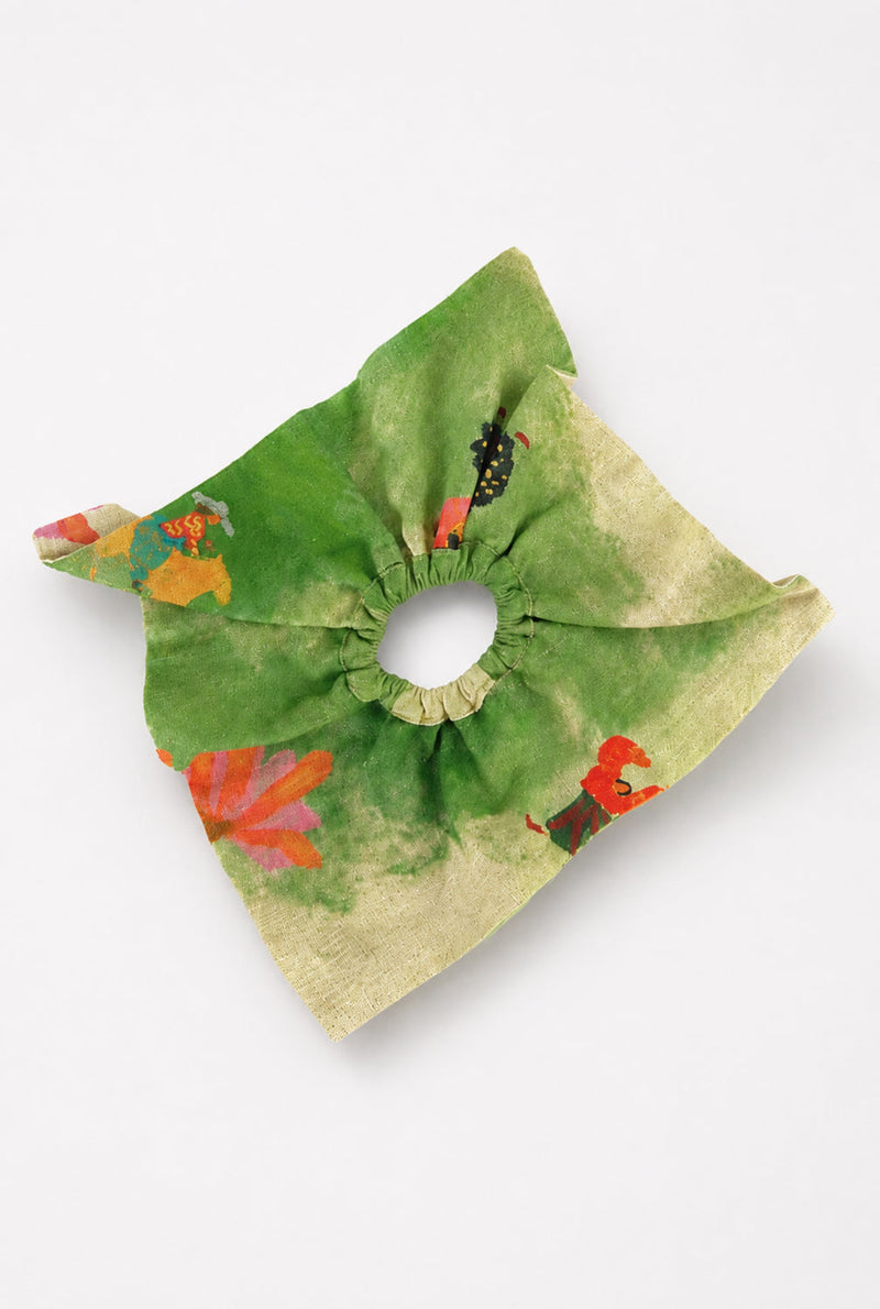 Sway Box Scrunchie cotton hair accessorie by JodiLife in offwhite, green for women in Singapore