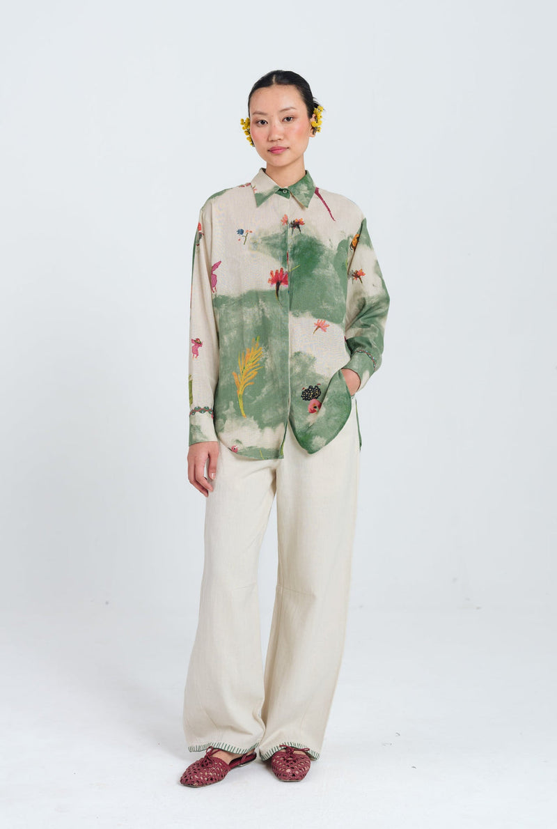 Sway Shirt cotton flex top/shirt by JodiLife in offwhite, green for women in Singapore