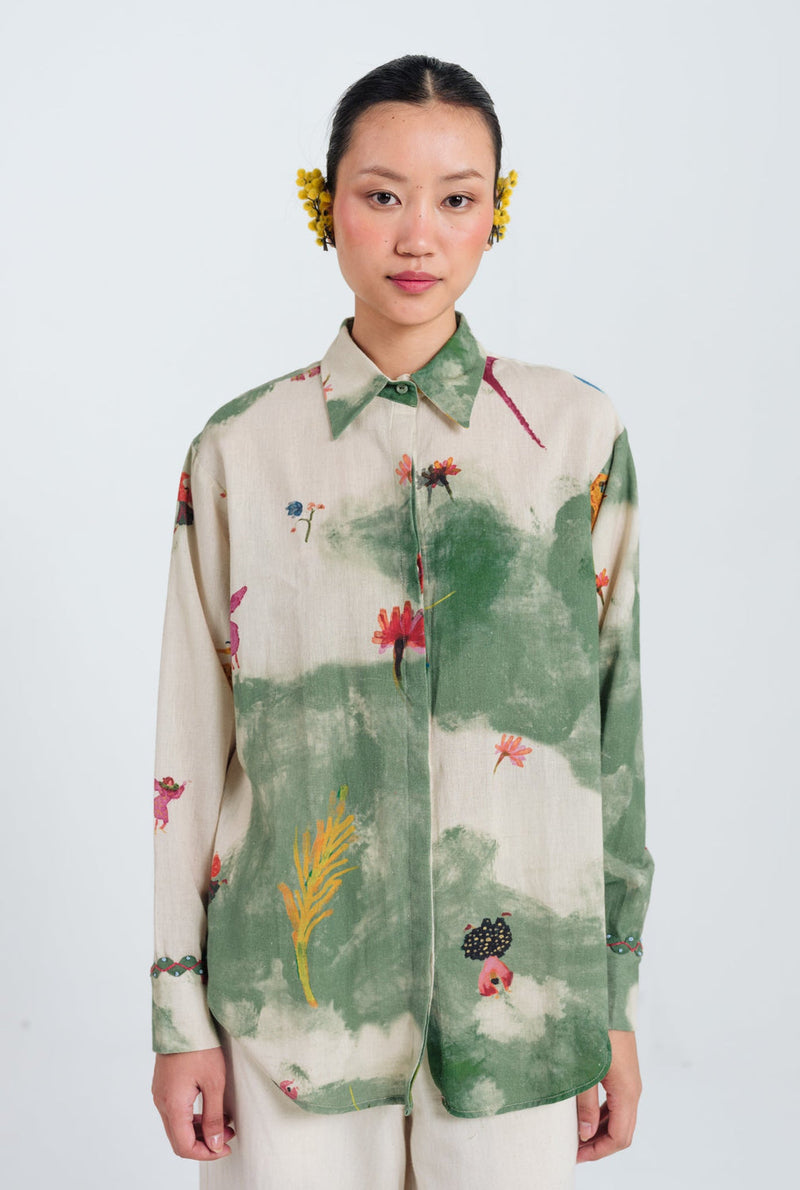 Sway Shirt cotton flex top/shirt by JodiLife in offwhite, green for women in Singapore