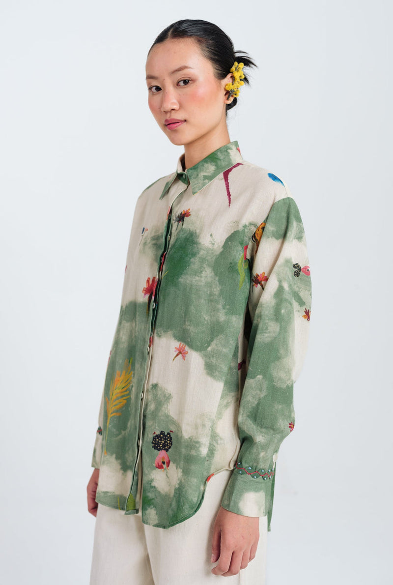 Sway Shirt cotton flex top/shirt by JodiLife in offwhite, green for women in Singapore