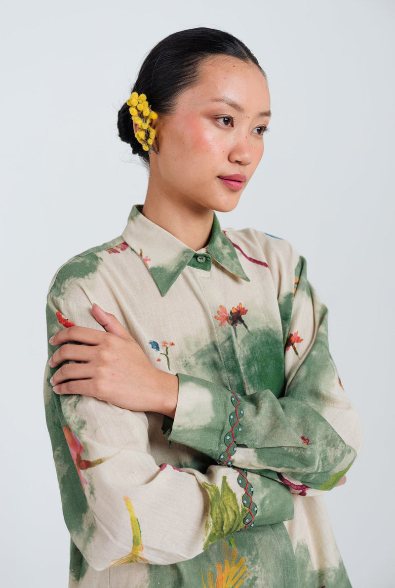 Sway Shirt cotton flex top/shirt by JodiLife in offwhite, green for women in Singapore
