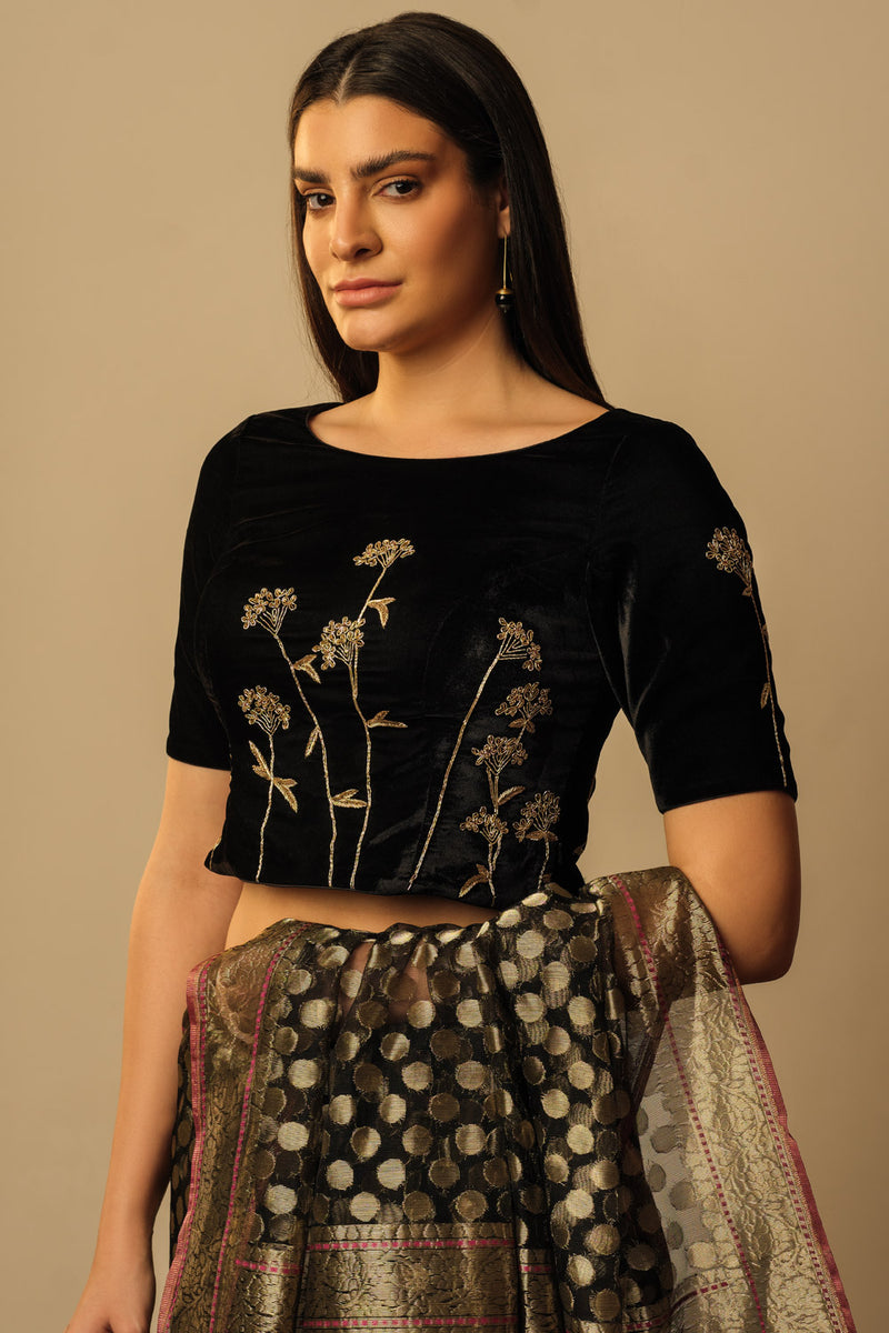 Sweet Cicely velvet crop top black Buy Sweet Cicely velvet crop top black from C&W | for Women by Mallika Mathur in black color for women in Singapore