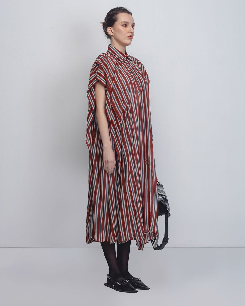 Tako Dress - Rust/ Black / Off - White Stripes Buy Tako Dress - Rust/ Black / Off - White Stripes from C&W | Dresses for Women by Leh Studios in rust color for women in Singapore