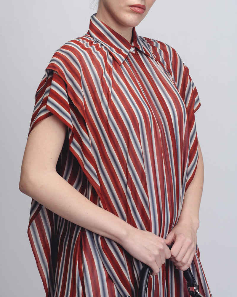 Tako Dress - Rust/ Black / Off - White Stripes Buy Tako Dress - Rust/ Black / Off - White Stripes from C&W | Dresses for Women by Leh Studios in rust color for women in Singapore