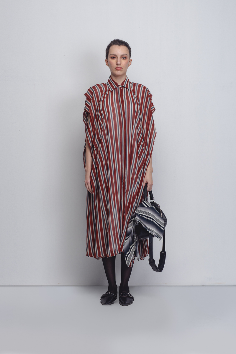 Tako Dress - Rust/ Black / Off - White Stripes Buy Tako Dress - Rust/ Black / Off - White Stripes from C&W | Dresses for Women by Leh Studios in rust color for women in Singapore