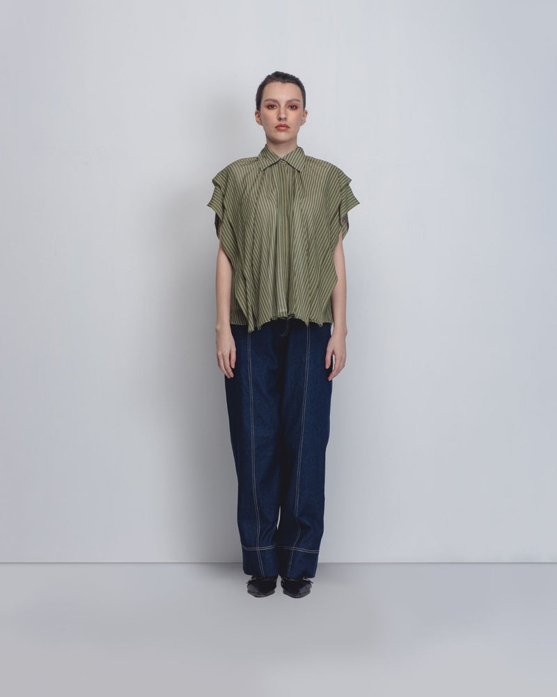 Tako Top - Green Stripes Buy Tako Top - Green Stripes from C&W | Tops And Shirts for Women by Leh Studios in green color for women in Singapore
