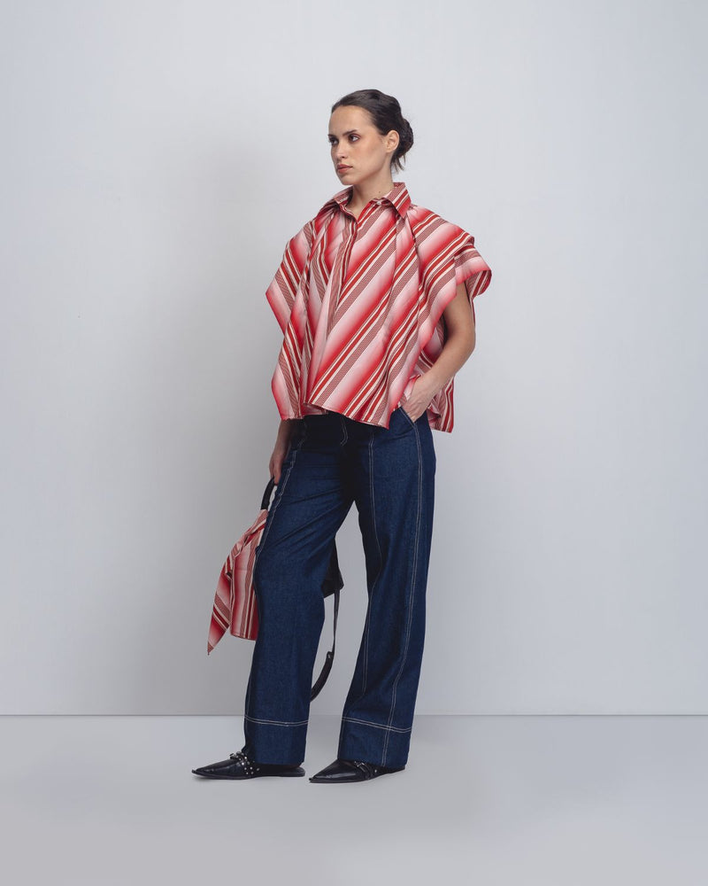 Tako Top - Red + White Stripes cotton Buy Tako Top - Red + White Stripes from C&W | Tops And Shirts for Women by Leh Studios in white color for women in Singapore
