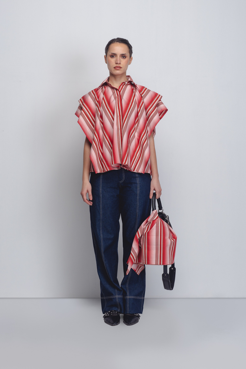 Tako Top - Red + White Stripes cotton Buy Tako Top - Red + White Stripes from C&W | Tops And Shirts for Women by Leh Studios in white color for women in Singapore