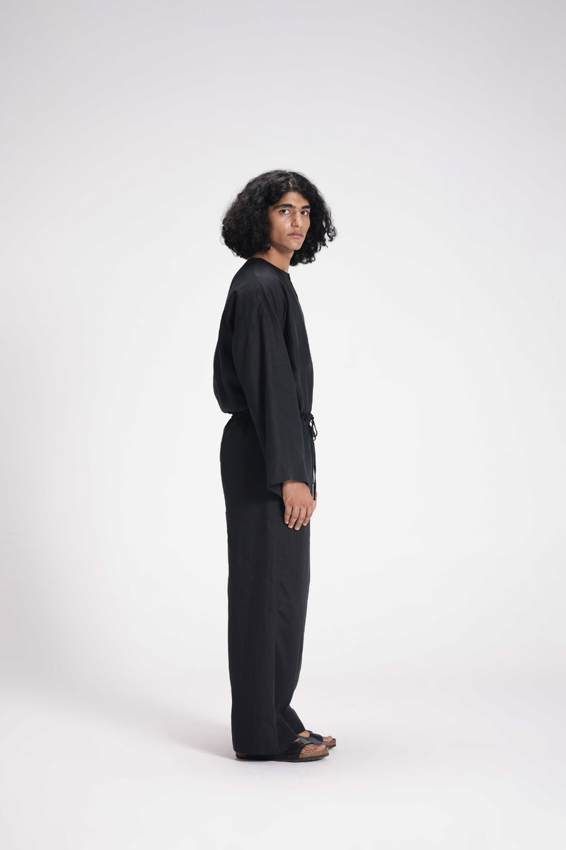 Linen Tunic and Pants Co-ord Set linen by Turn Black in black color for women in Singapore