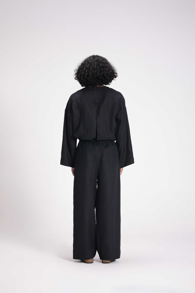 Linen Tunic and Pants Co-ord Set linen by Turn Black in black color for women in Singapore