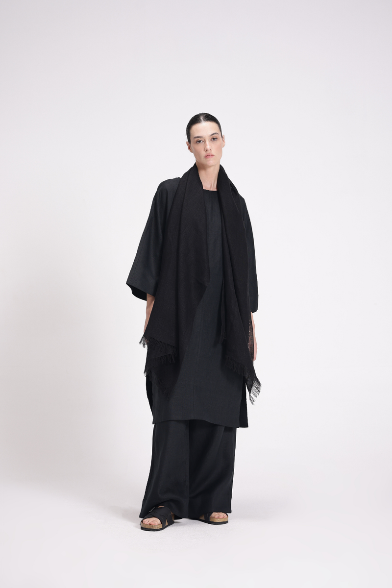 Linen Tunic and Pants Co-ord Set linen by Turn Black in black color for women in Singapore
