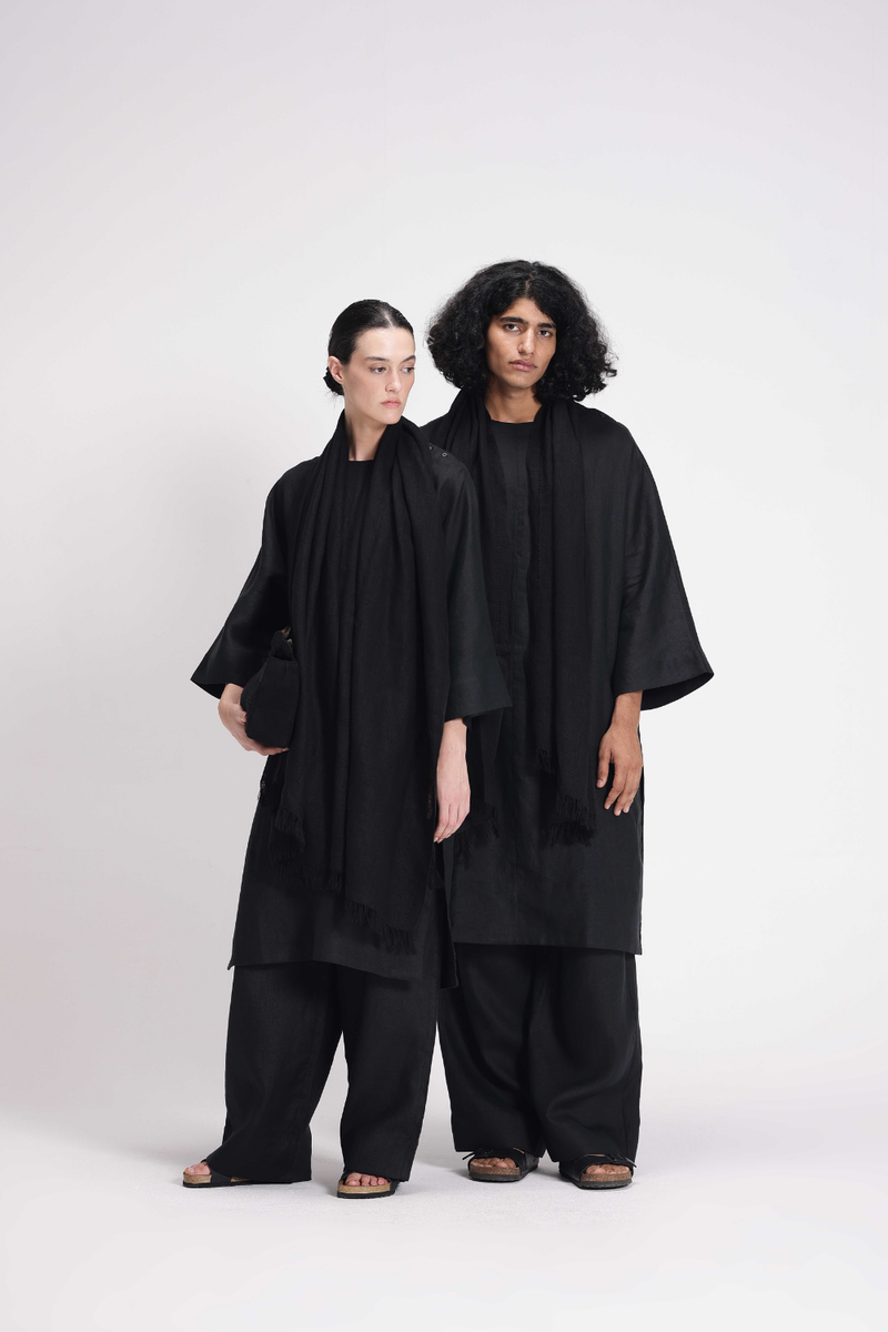 Linen Tunic and Pants Co-ord Set linen by Turn Black in black color for women in Singapore