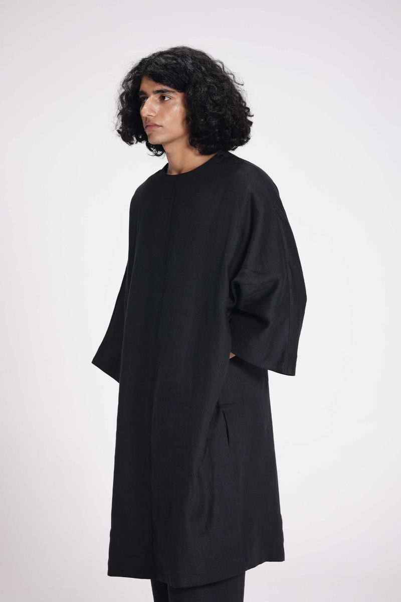 Linen Tunic and Pants Co-ord Set linen by Turn Black in black color for women in Singapore
