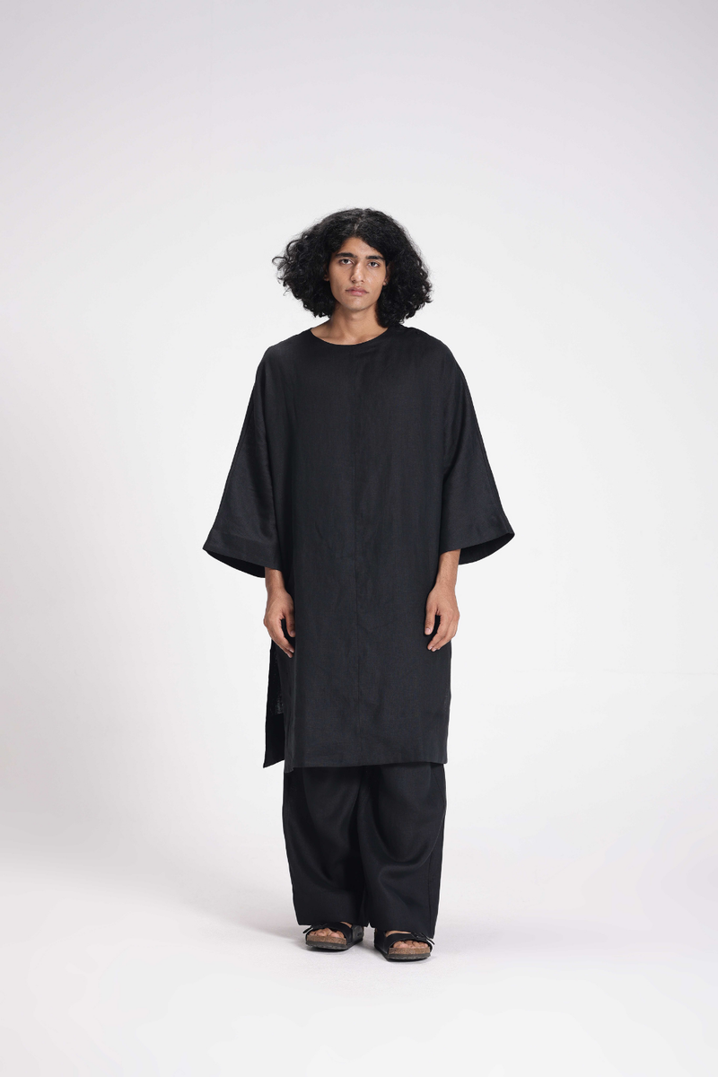 Linen Tunic and Pants Co-ord Set linen by Turn Black in black color for women in Singapore