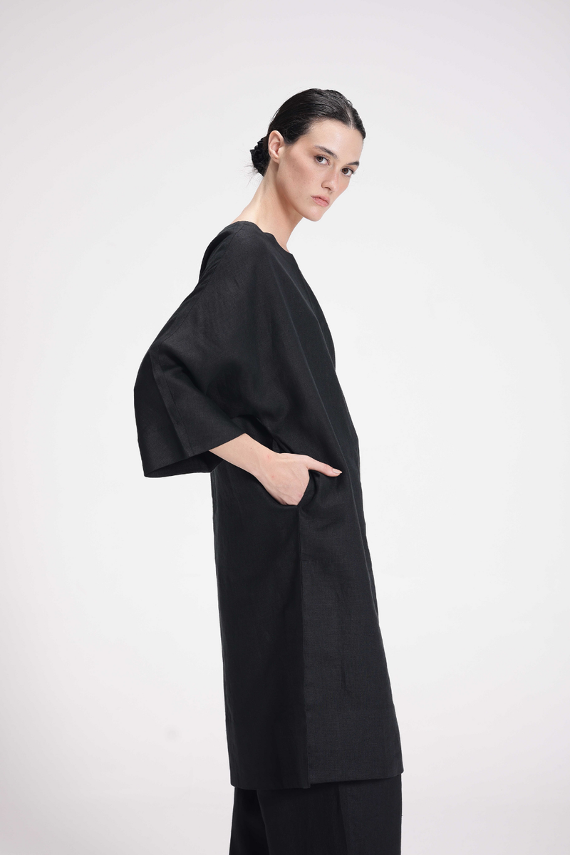Linen Tunic and Pants Co-ord Set linen by Turn Black in black color for women in Singapore