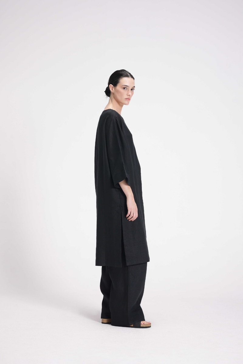 Linen Tunic and Pants Co-ord Set linen by Turn Black in black color for women in Singapore