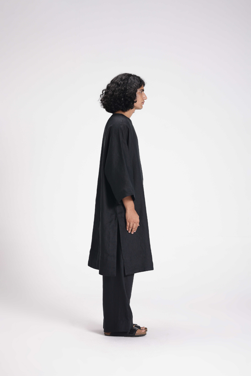 Linen Tunic and Pants Co-ord Set linen by Turn Black in black color for women in Singapore