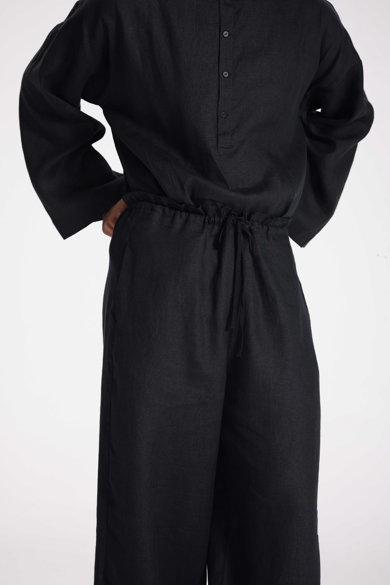 Linen Tunic and Pants Co-ord Set linen by Turn Black in black color for women in Singapore