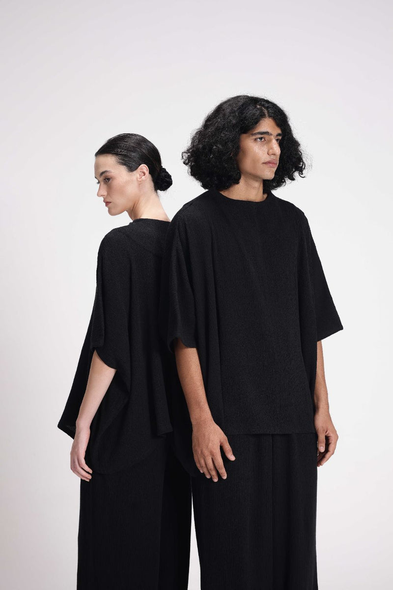 Textured High Neck Top cotton by Turn Black in black color for women in Singapore