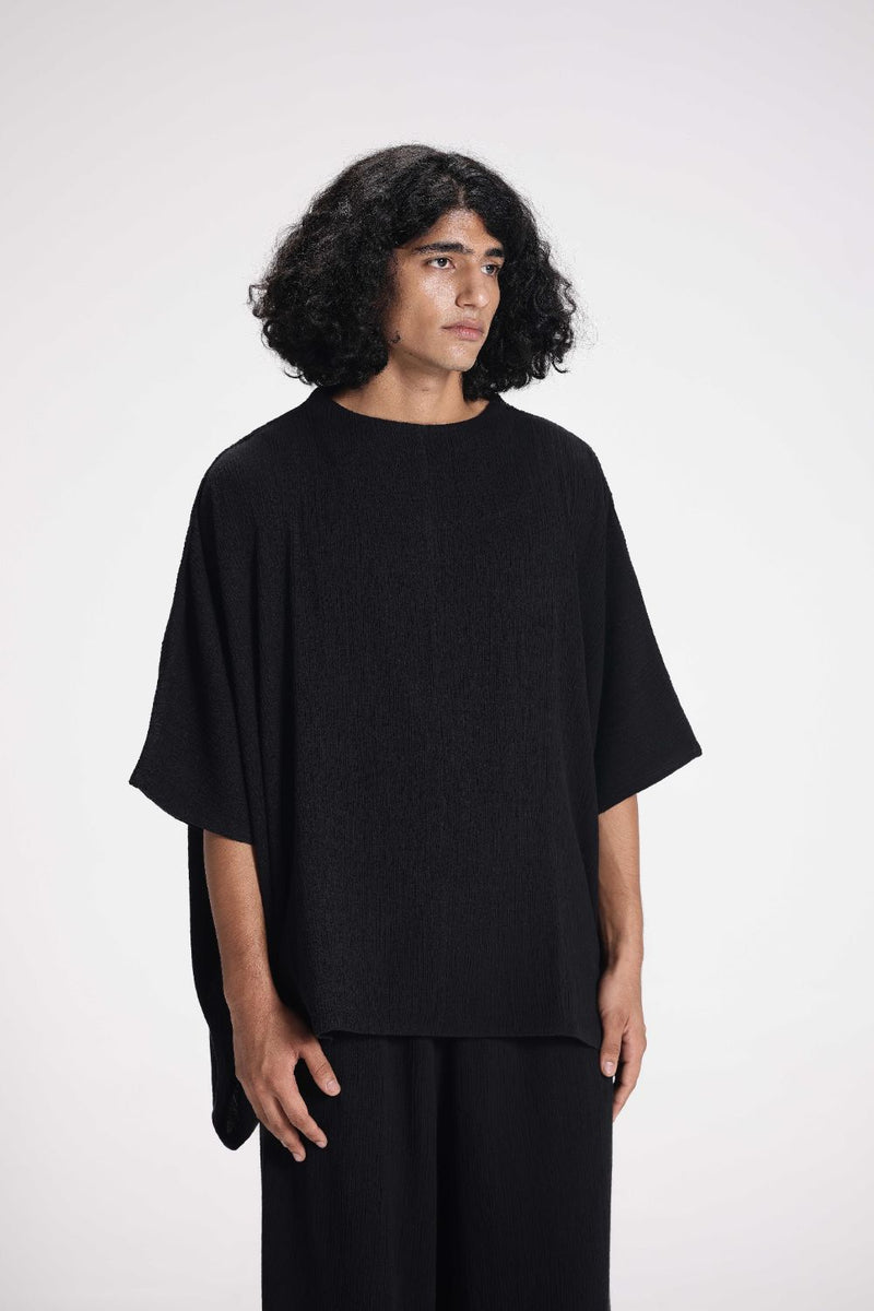 Textured High Neck Top cotton by Turn Black in black color for women in Singapore