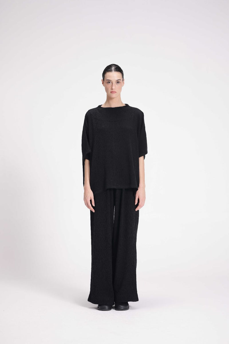 Textured High Neck Top cotton by Turn Black in black color for women in Singapore