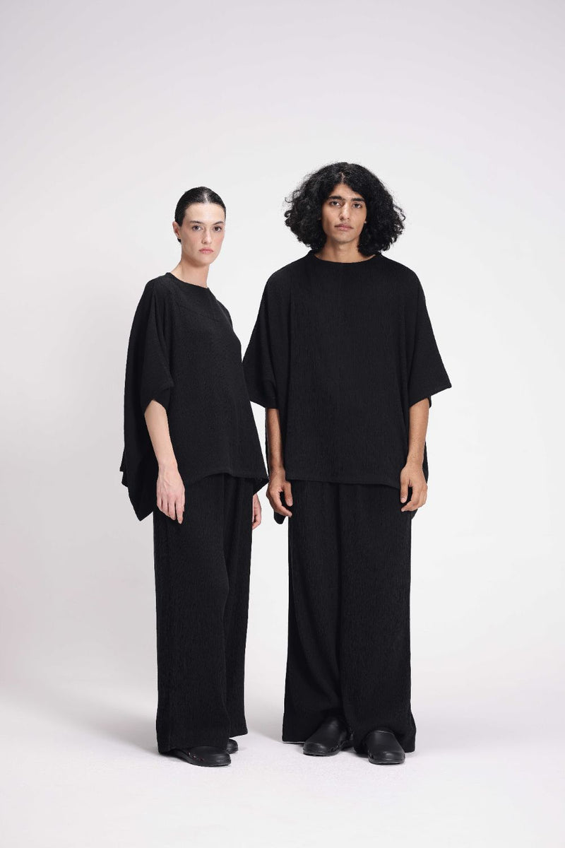 Textured High Neck Top cotton by Turn Black in black color for women in Singapore